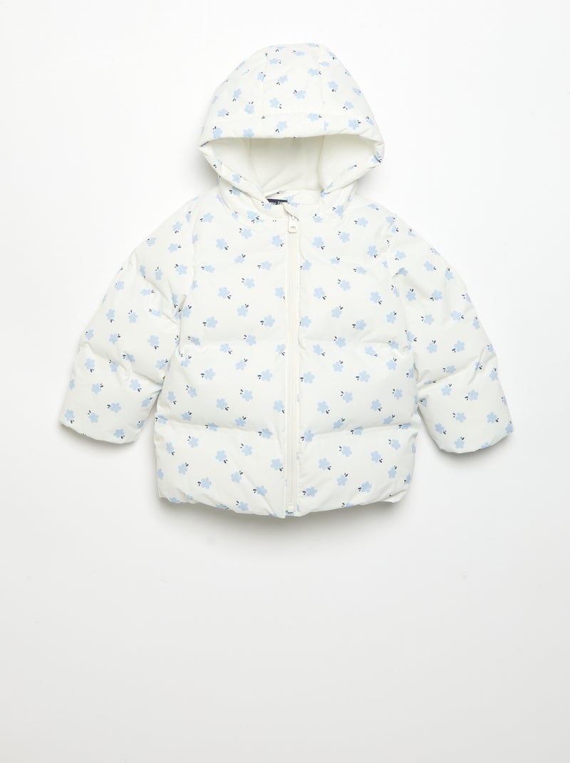 Printed Hooded Padded Puffer Jacket Blue - Kiabi