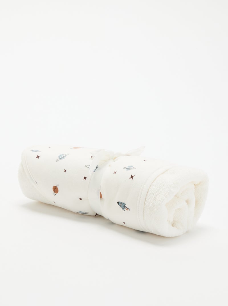 Printed jersey cotton and fleece blanket Blue - Kiabi