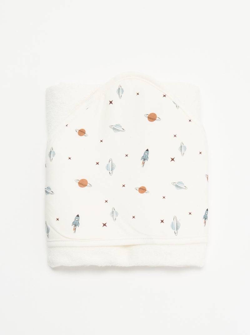 Printed jersey cotton and fleece blanket Blue - Kiabi