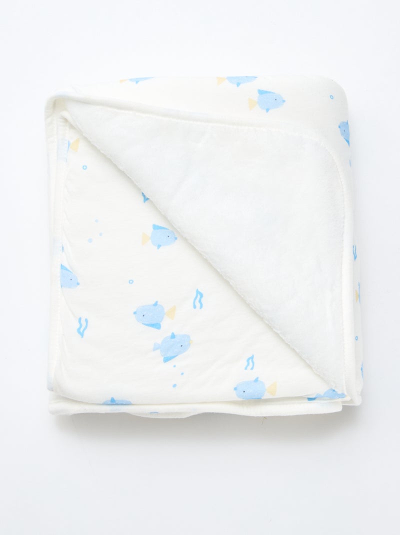 Printed Jersey Cotton Blanket White - Kiabi