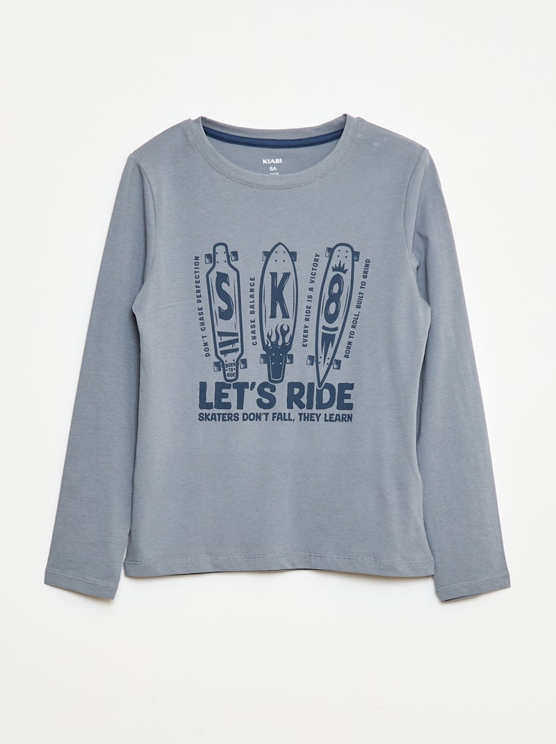 Printed Jersey Long Pajamas - 2 Piece Set Blue - Kiabi