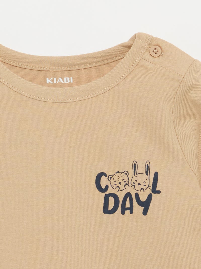 Printed Long-Sleeved T-Shirt Beige - Kiabi