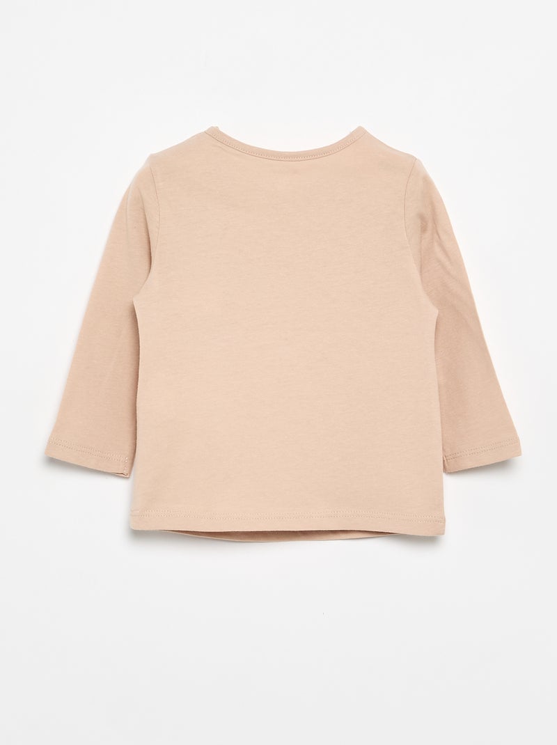 Printed Long-Sleeved T-shirt Beige - Kiabi