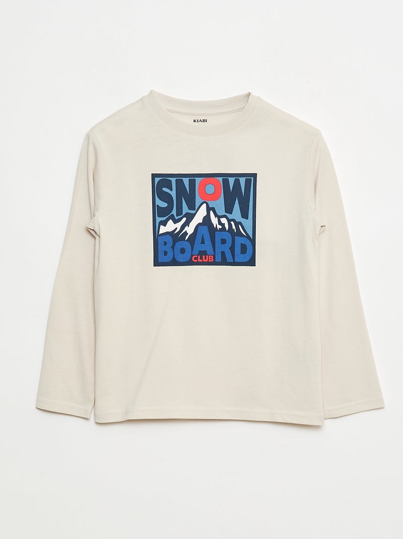 Printed long-sleeved T-shirt Beige - Kiabi