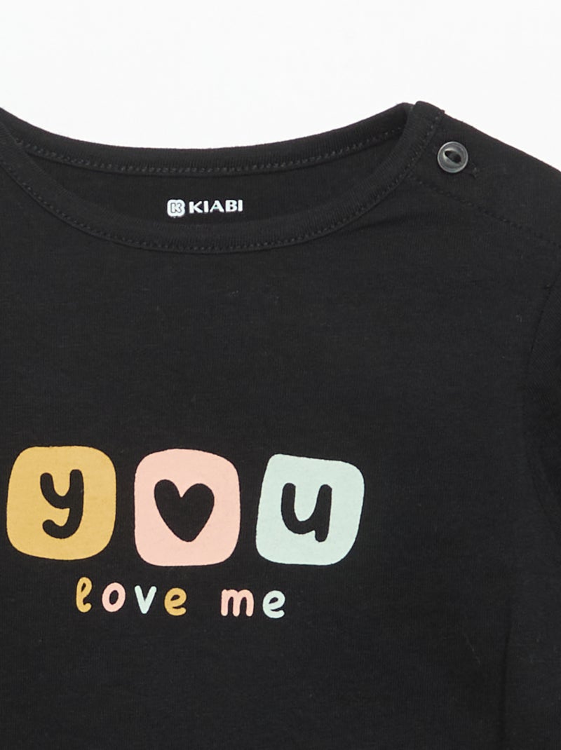 Printed Long-Sleeved T-shirt Black - Kiabi