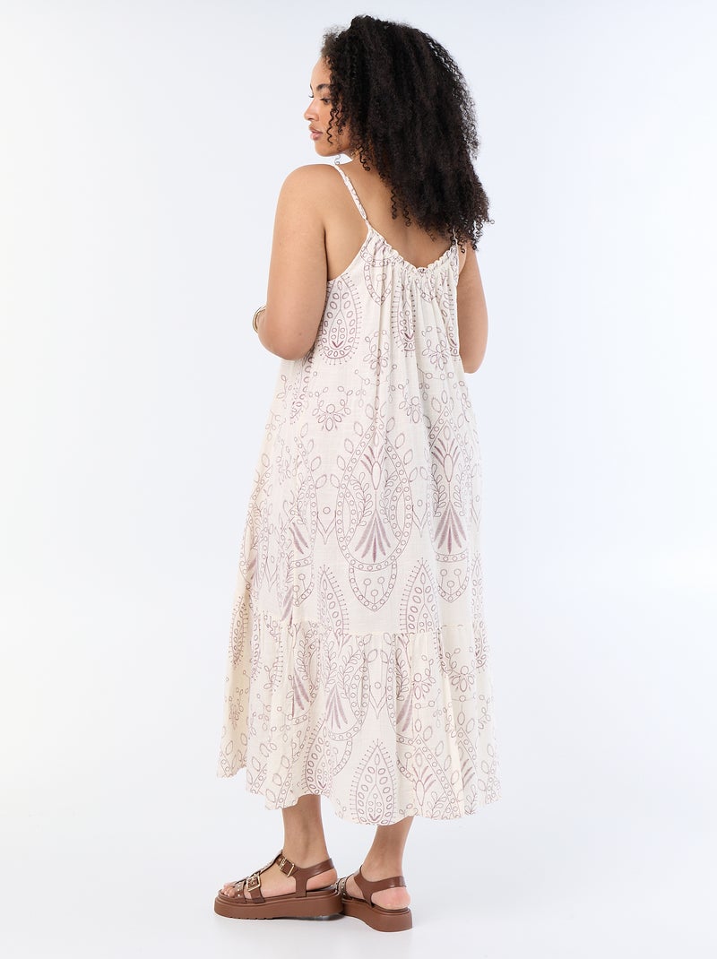 Printed Long Strap Dress Beige - Kiabi