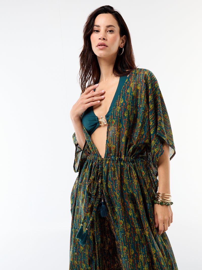 Printed Longline Beach Dress Blue - Kiabi