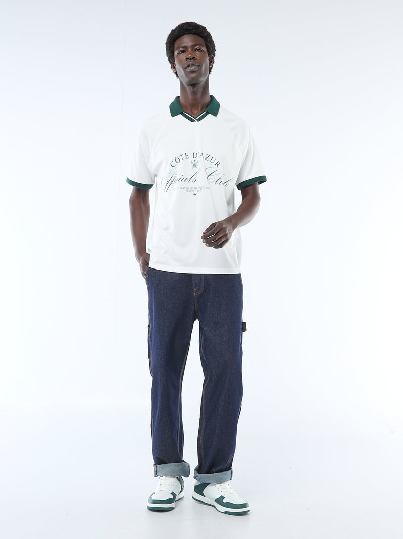 Printed Message Polo T-Shirt White - Kiabi