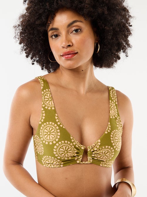 Printed Microfiber Triangle Bikini Top - Kiabi