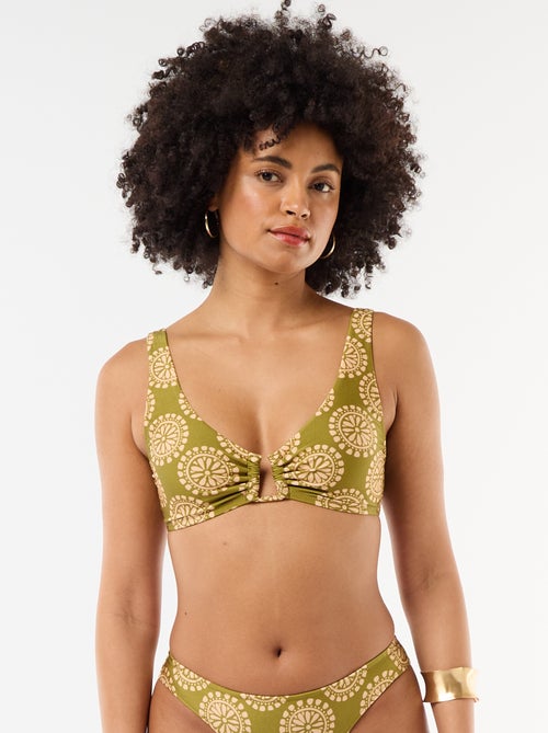 Printed Microfiber Triangle Bikini Top - Kiabi