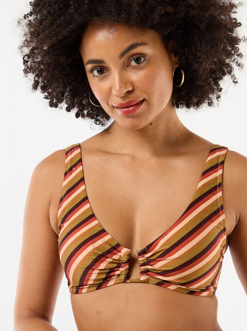 Printed Microfiber Triangle Bikini Top Green - Kiabi