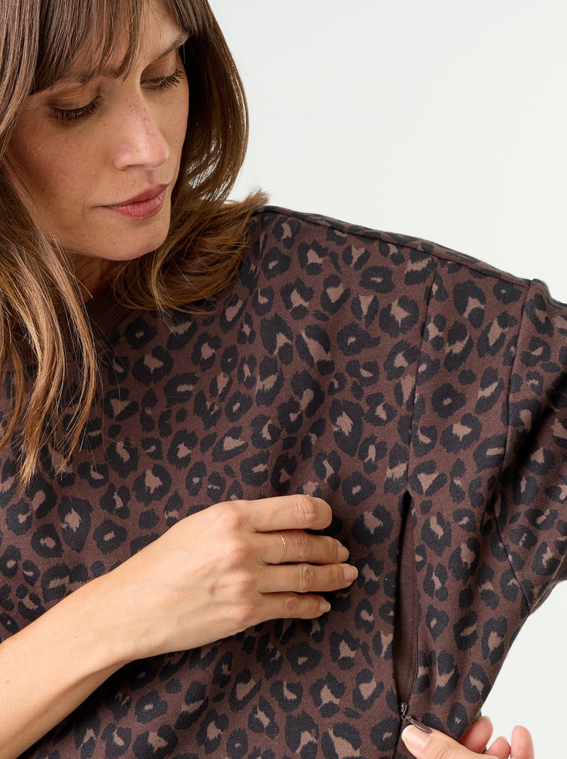 Printed Nursing Sweatshirt Brown - Kiabi