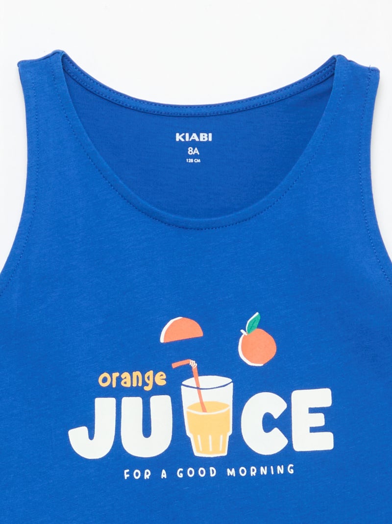 Printed Round Neck Tank Top Blue - Kiabi