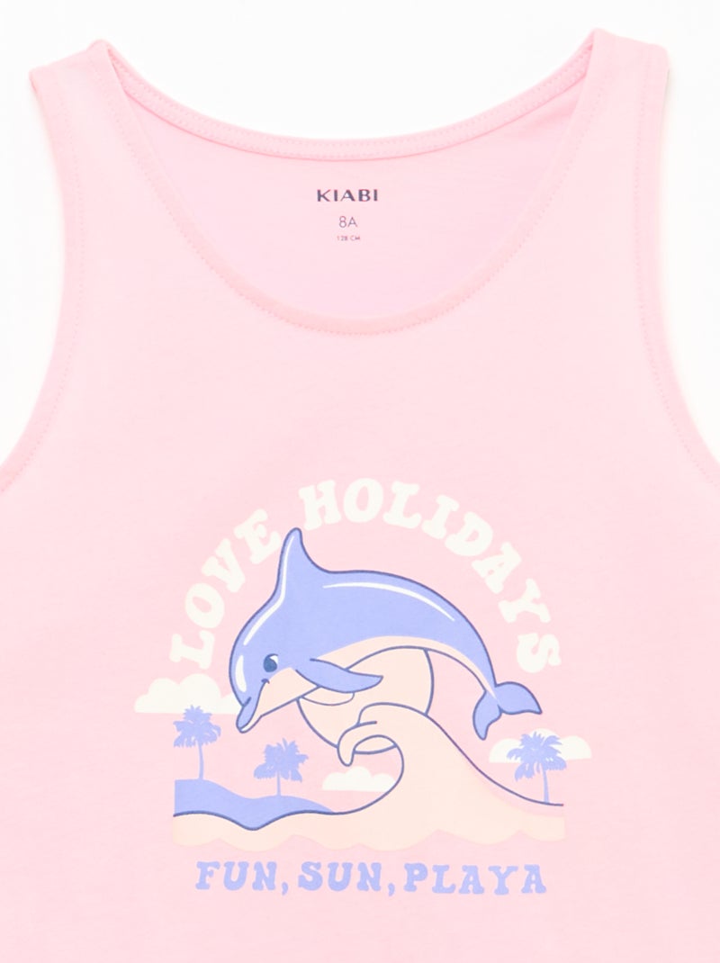 Printed Round Neck Tank Top Pink - Kiabi