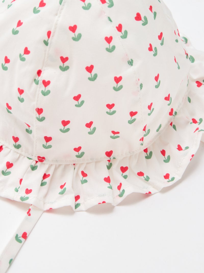 Printed Ruffled Bucket Hat with Ties White - Kiabi