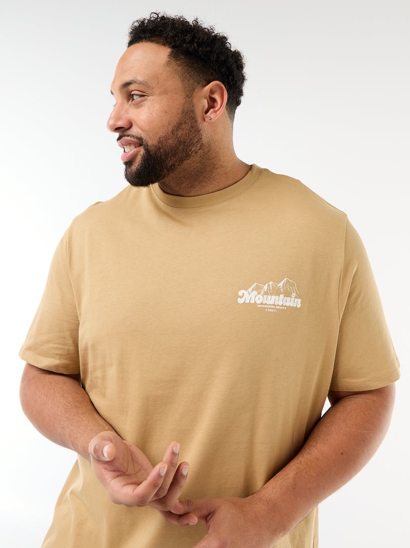 Printed Short-Sleeve Crew Neck T-Shirt Beige - Kiabi