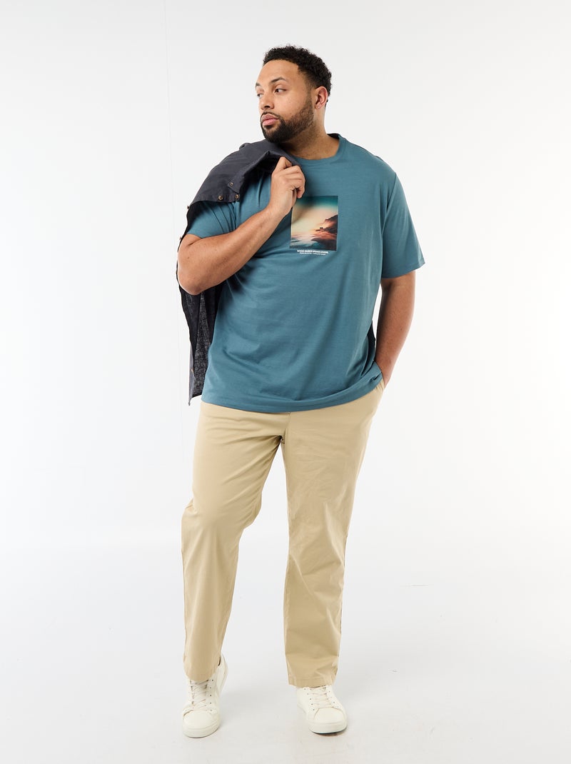 Printed Short-Sleeve Crew Neck T-Shirt Blue - Kiabi