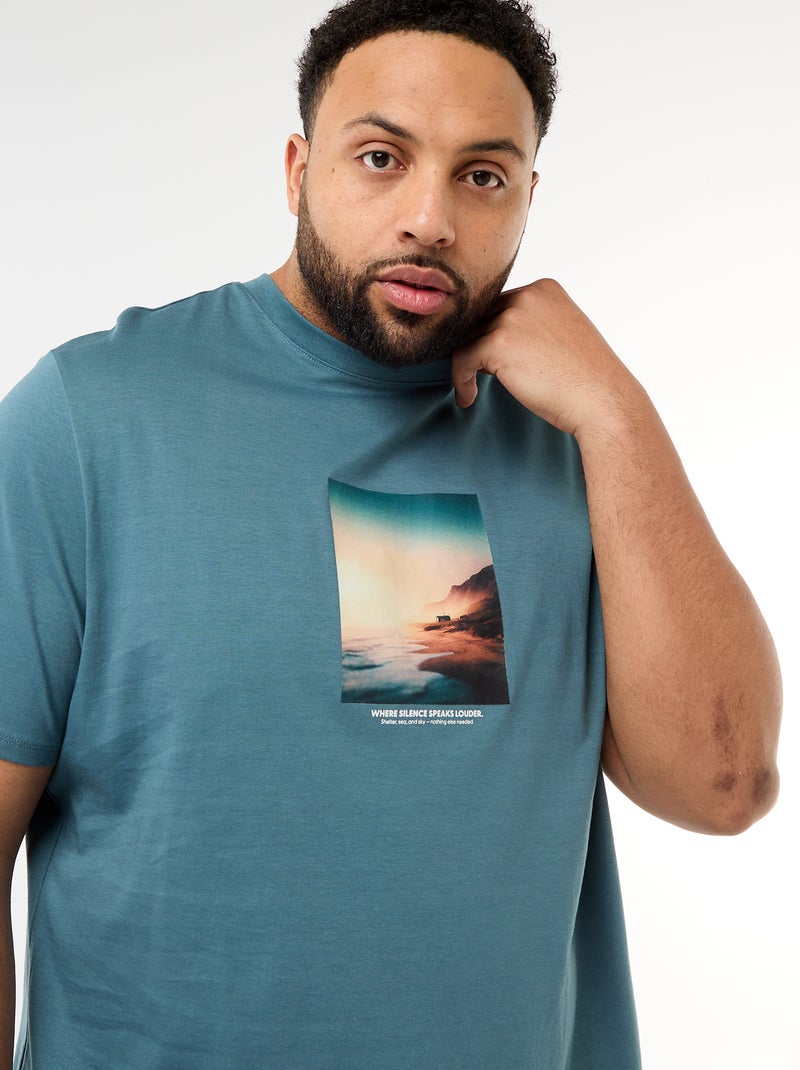 Printed Short-Sleeve Crew Neck T-Shirt Blue - Kiabi