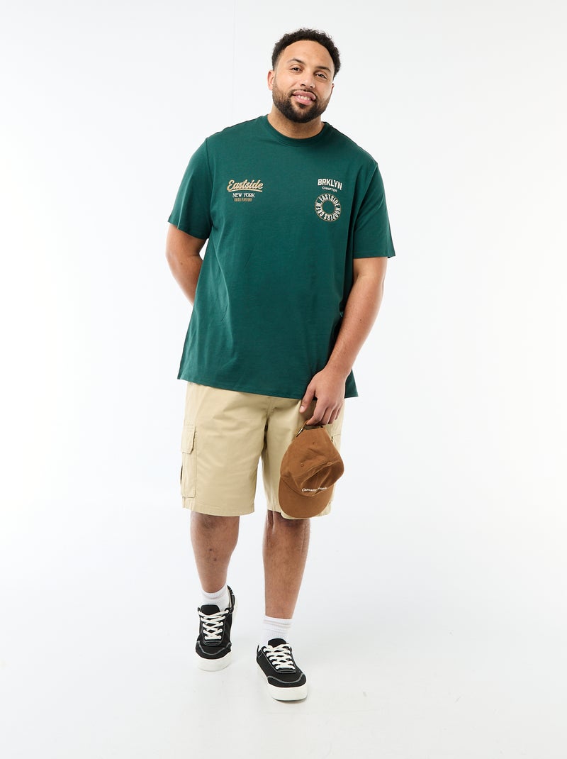 Printed Short-Sleeve Crew Neck T-Shirt Green - Kiabi