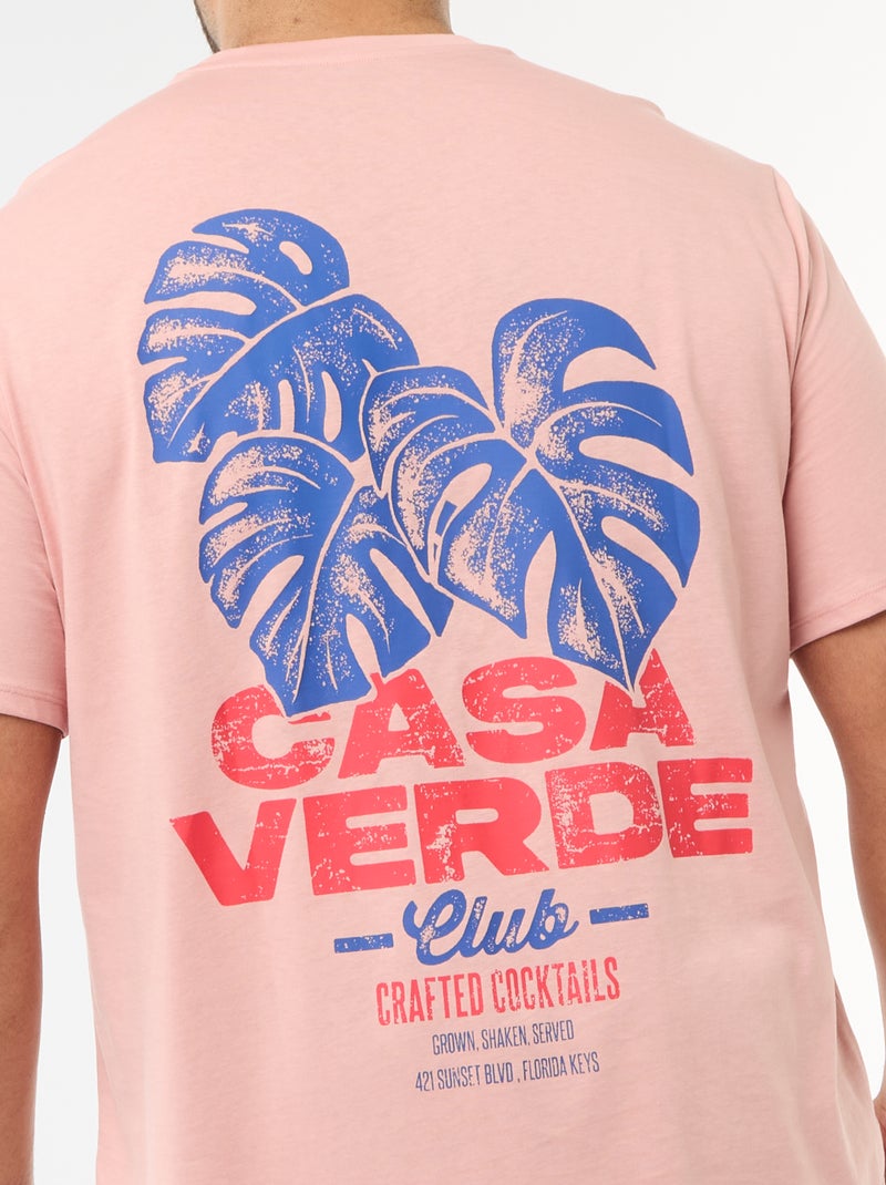 Printed Short-Sleeve Crew Neck T-Shirt Pink - Kiabi