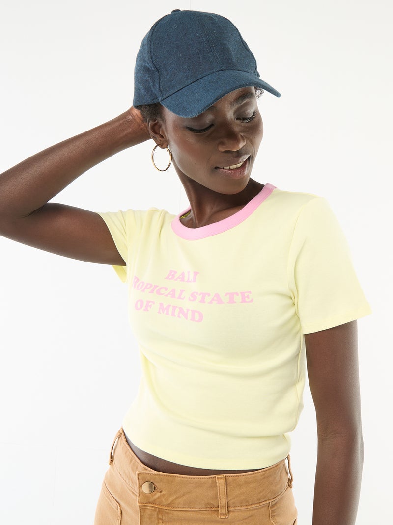 Printed Short-Sleeve T-Shirt with Design Yellow - Kiabi