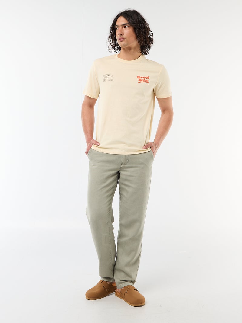 Printed Short-Sleeve T-Shirt with Front and Back Design Beige - Kiabi