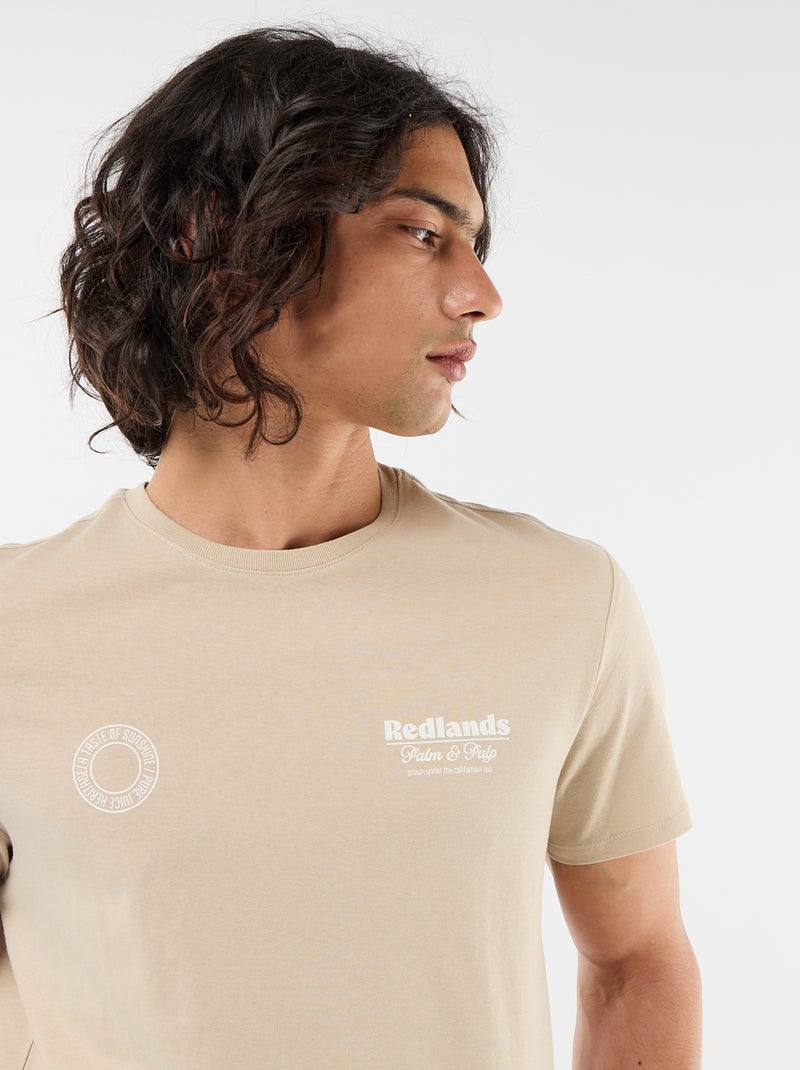 Printed Short-Sleeve T-Shirt with Front and Back Design Beige - Kiabi