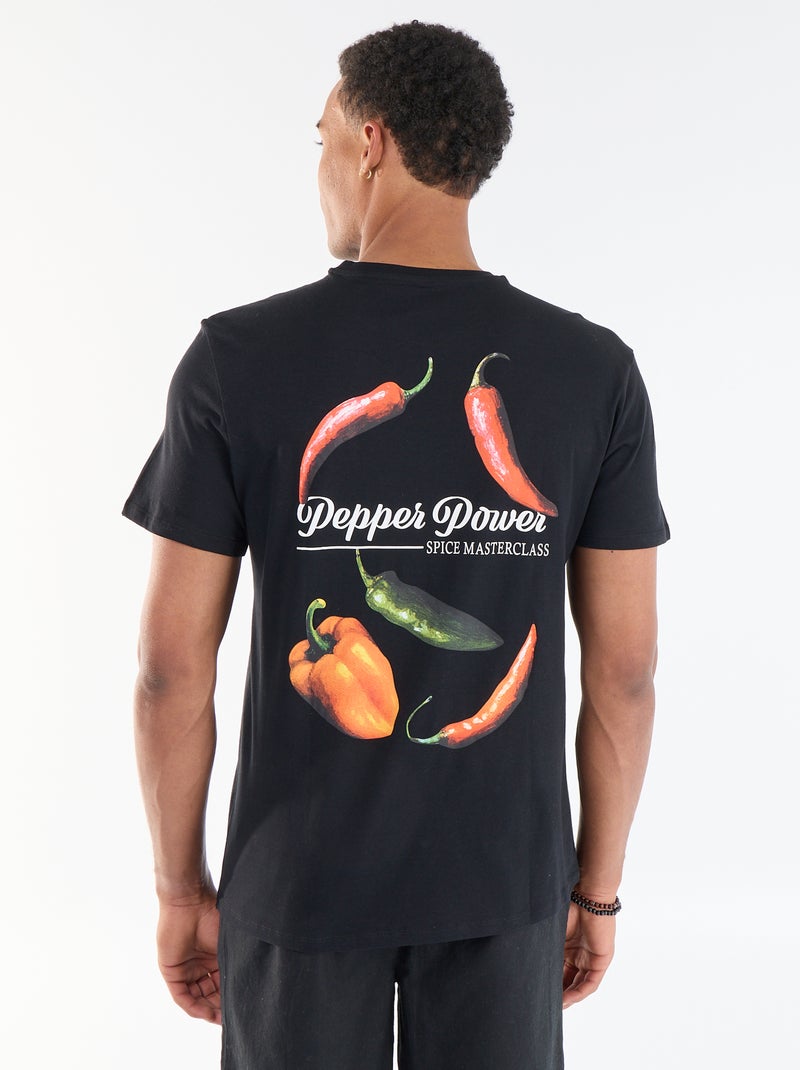 Printed Short-Sleeve T-Shirt with Front and Back Design Black - Kiabi