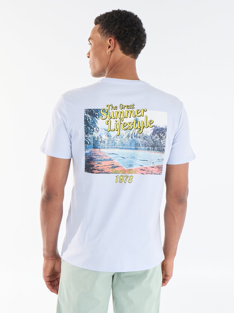 Printed Short-Sleeve T-Shirt with Front and Back Design Blue - Kiabi