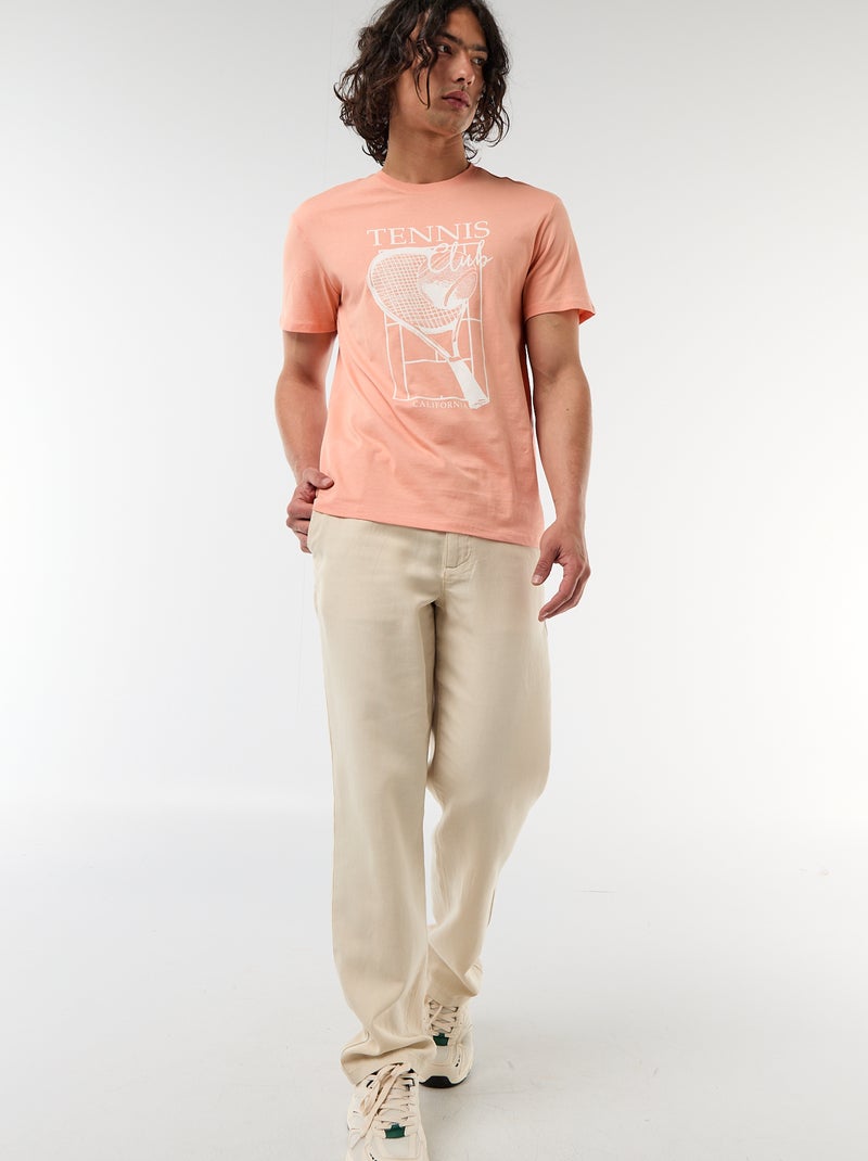 Printed Short-Sleeve T-Shirt with Front and Back Design Orange - Kiabi