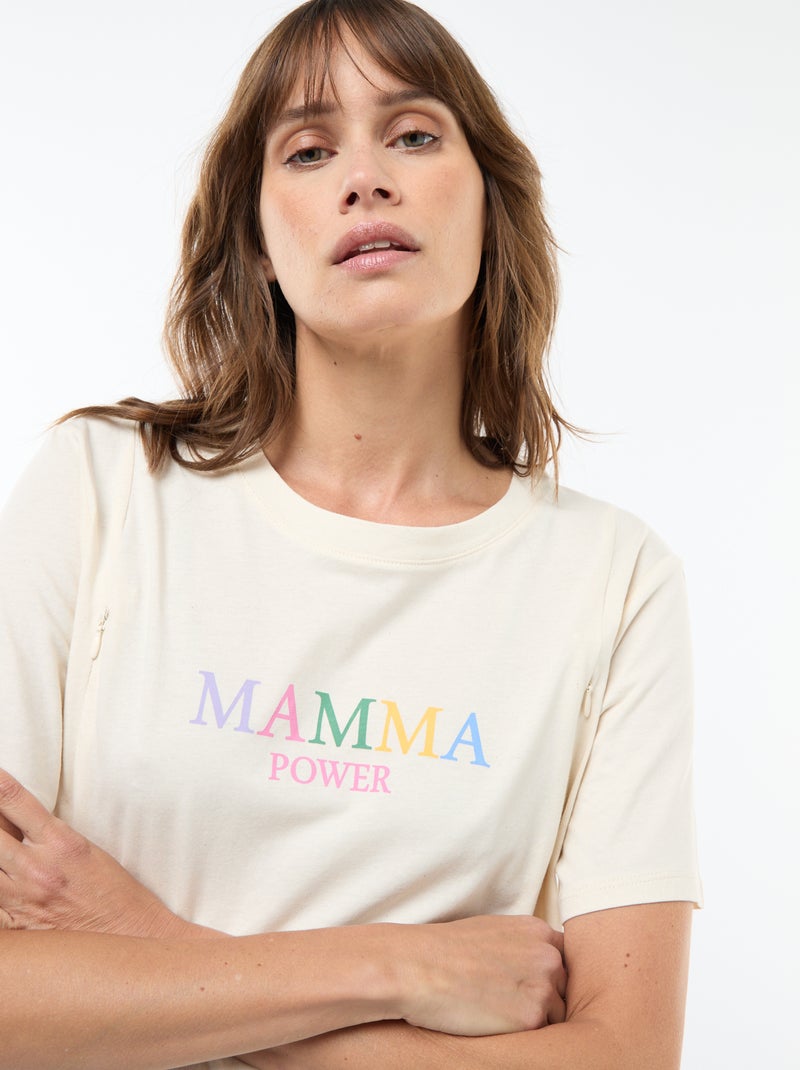 Printed Short-Sleeved Nursing T-Shirt White - Kiabi