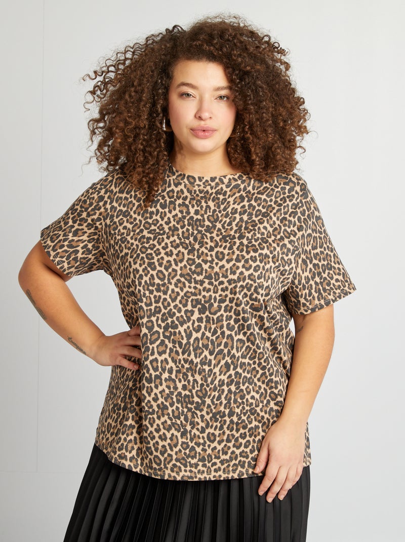 Printed short-sleeved T-shirt BEIGE - Kiabi