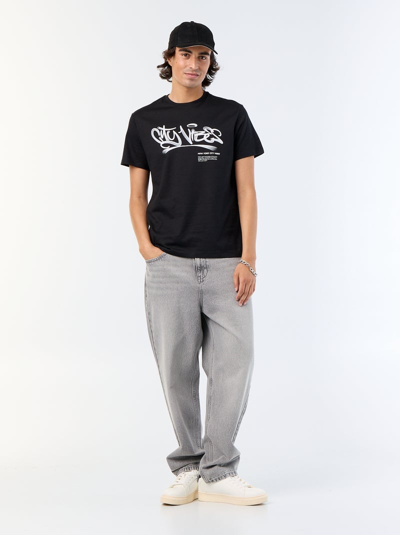 Printed Short-Sleeved T-Shirt Black - Kiabi