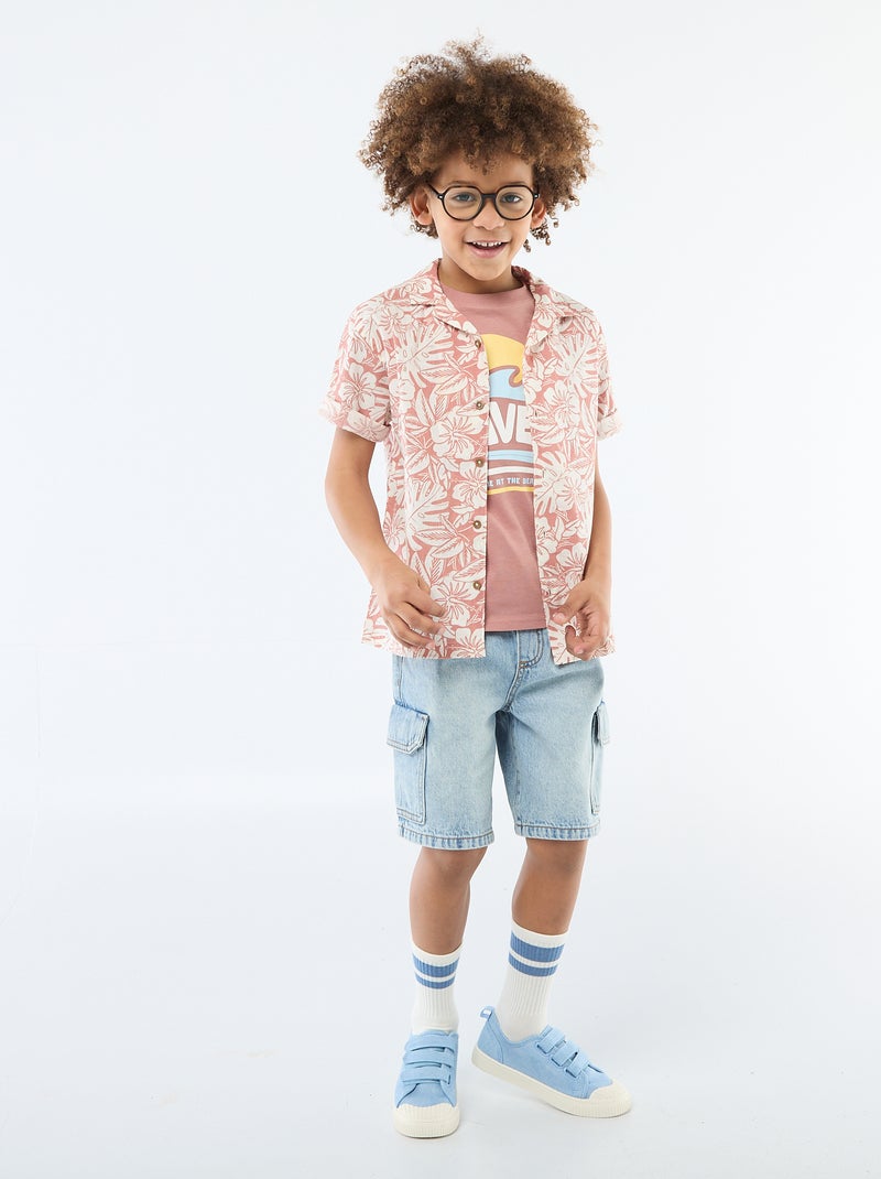 Printed Short-Sleeved T-Shirt Pink - Kiabi