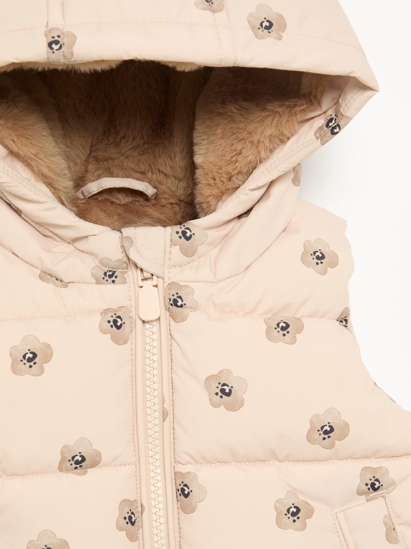 Printed sleeveless hooded puffer jacket Beige - Kiabi