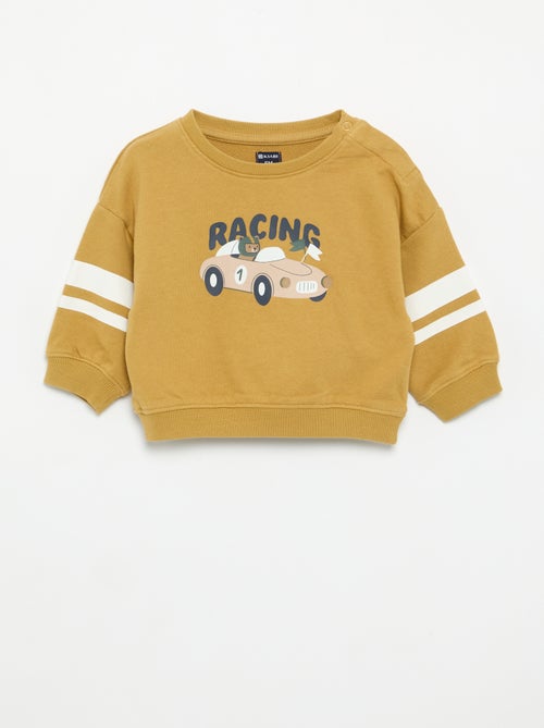 Printed sweatshirt with striped long sleeves - Kiabi