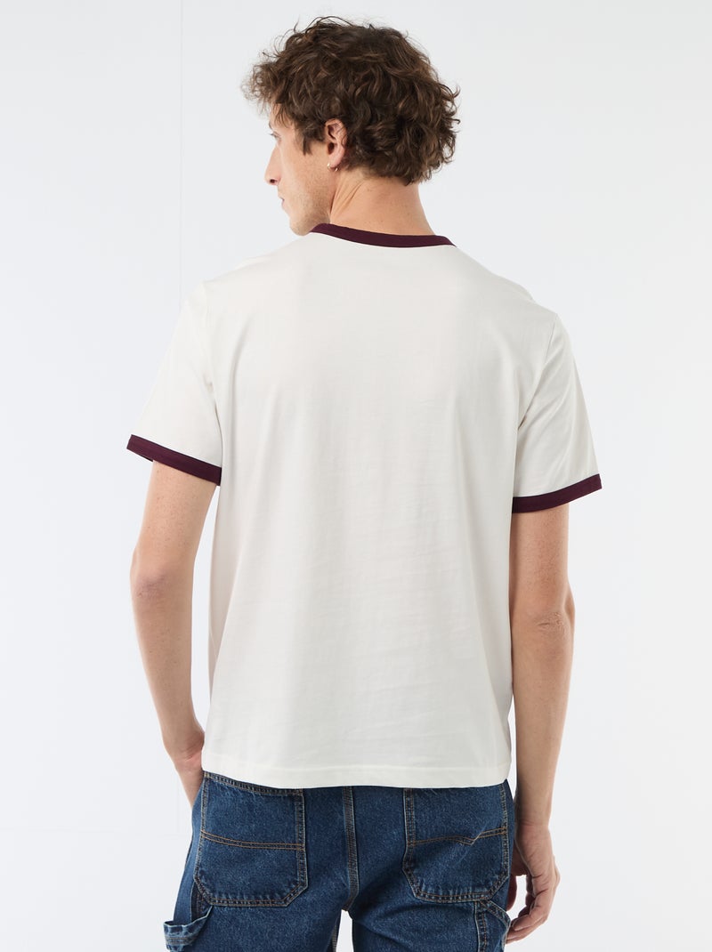 Printed T-shirt with Contrasting Trim White - Kiabi