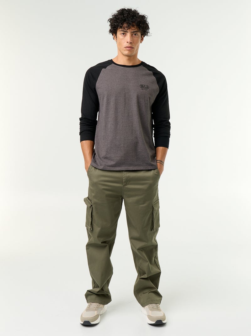 Printed T-shirt with Long Raglan Sleeves Grey - Kiabi