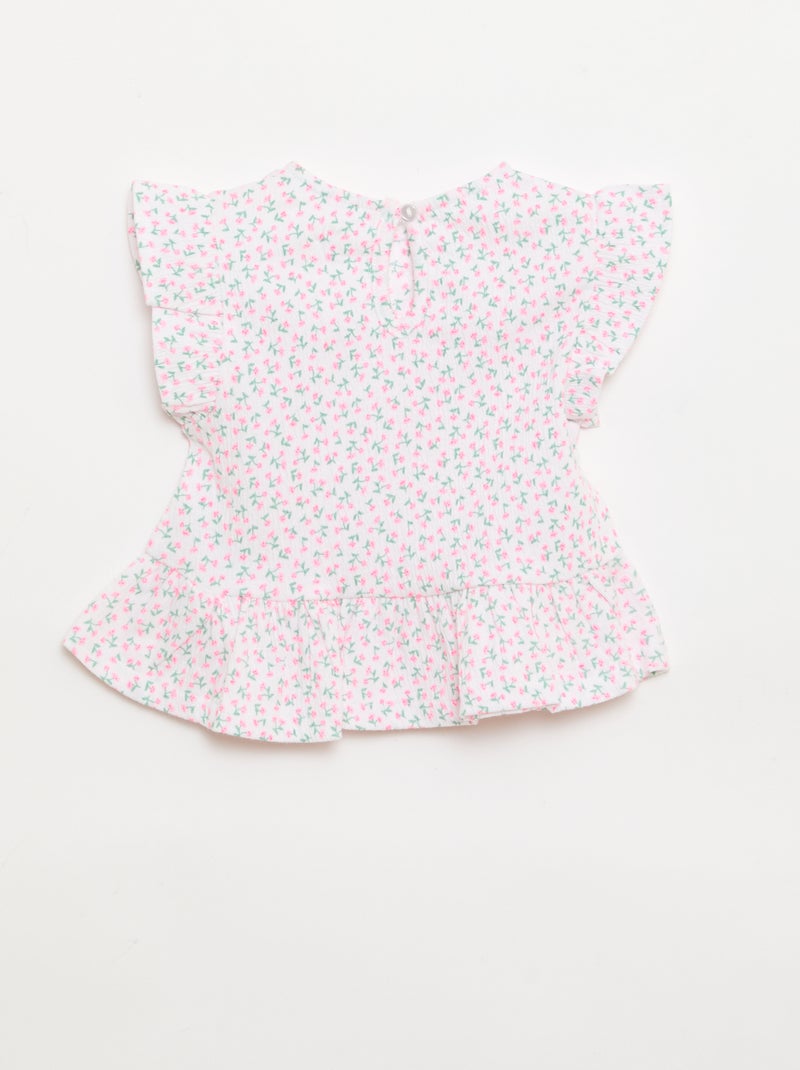 Printed T-shirt with Ruffles Pink - Kiabi