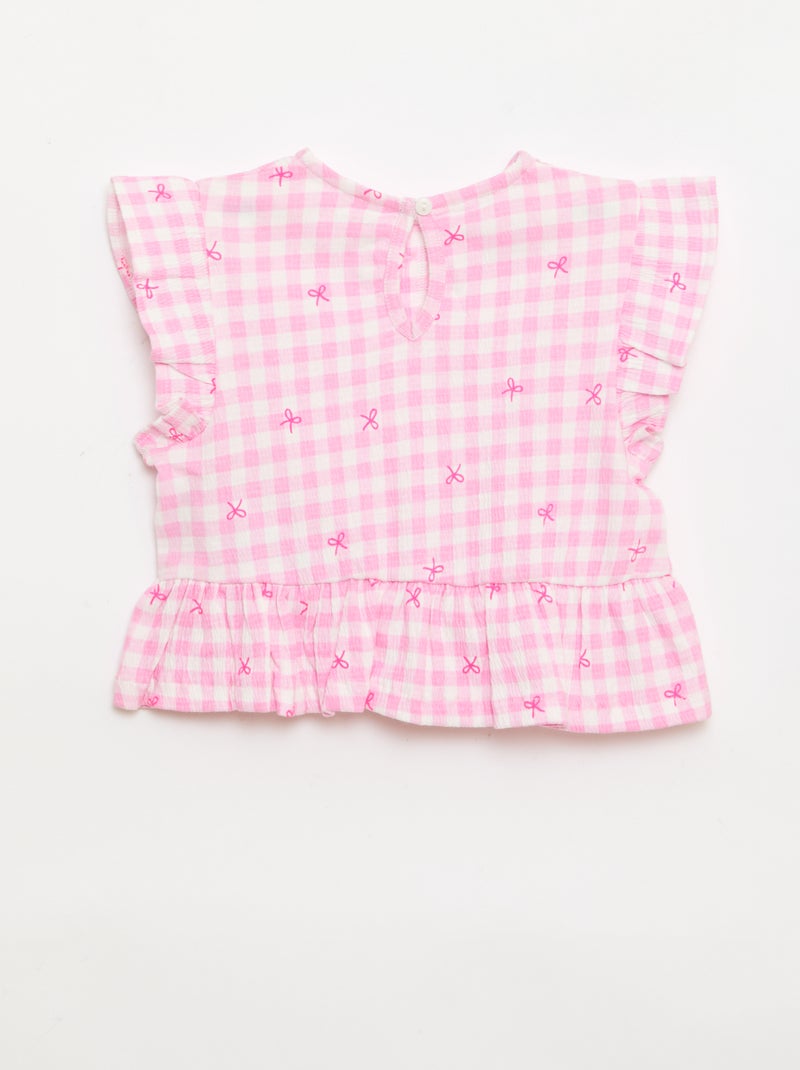 Printed T-shirt with Ruffles Pink - Kiabi