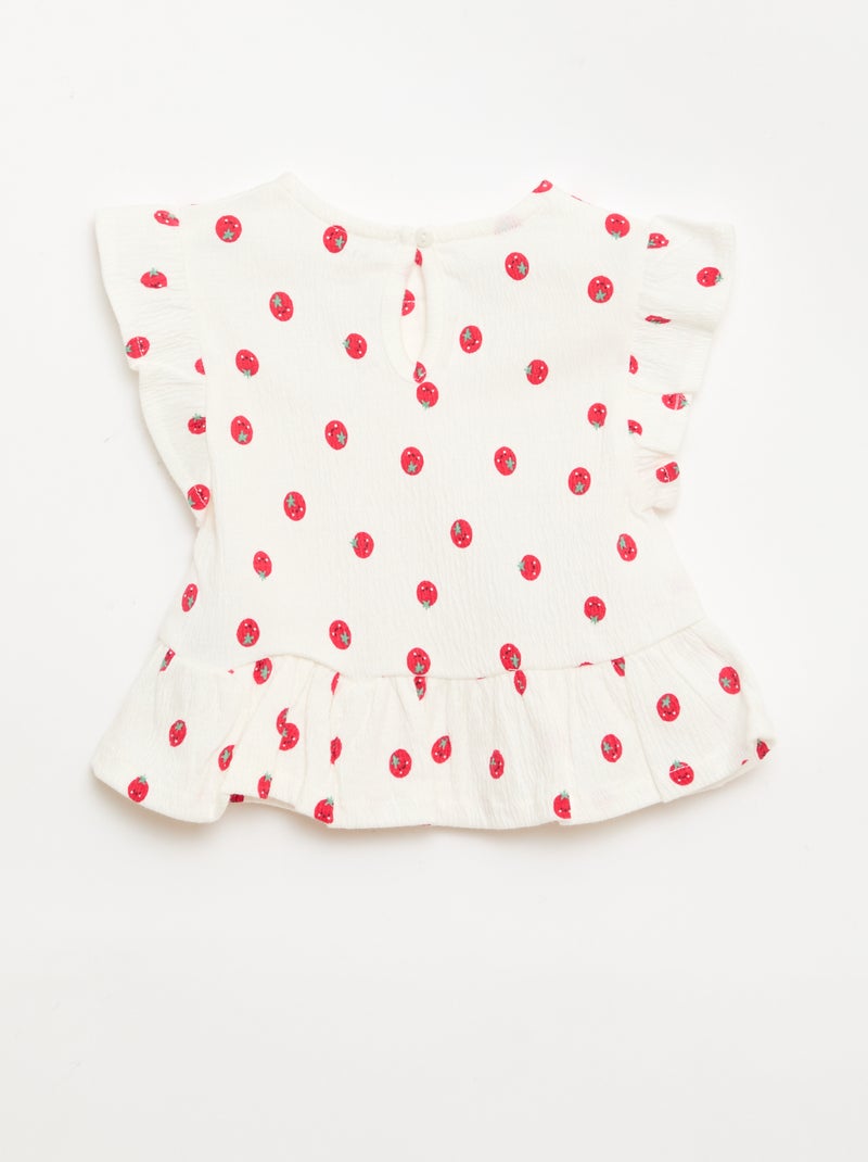 Printed T-shirt with Ruffles White - Kiabi