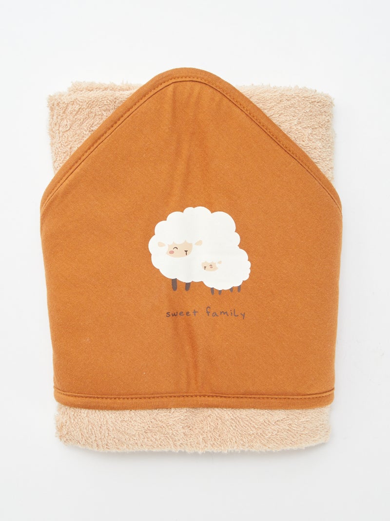 Printed terrycloth hooded towel - 75 x 75 cm ORANGE - Kiabi