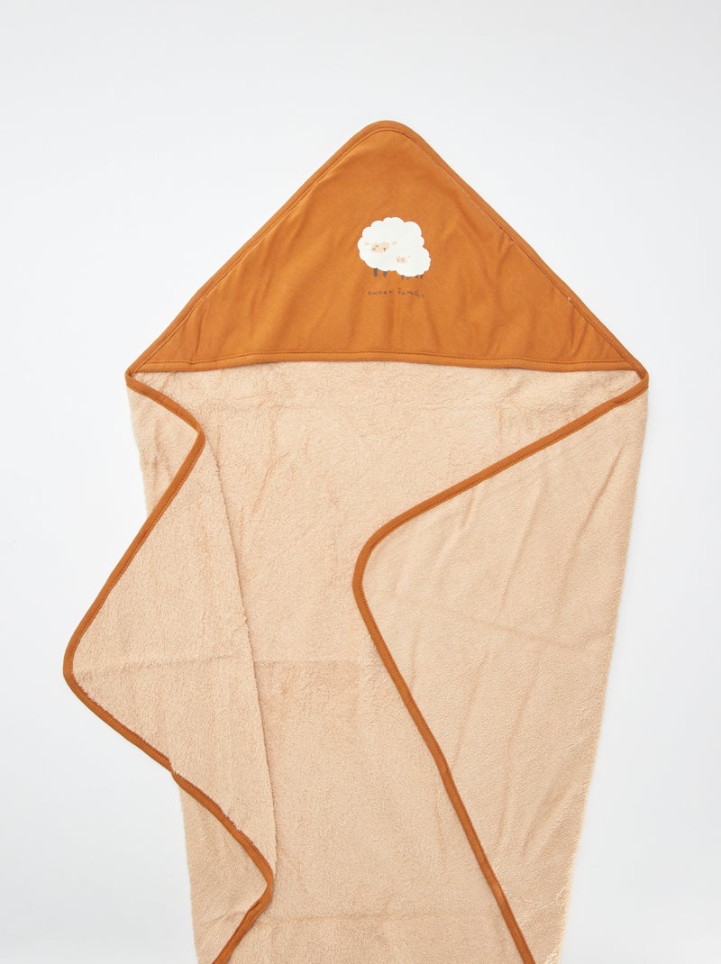 Printed terrycloth hooded towel - 75 x 75 cm ORANGE - Kiabi
