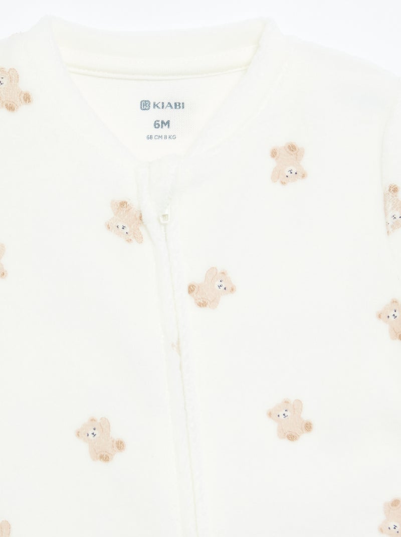 Printed Velour Sleepsuit White - Kiabi