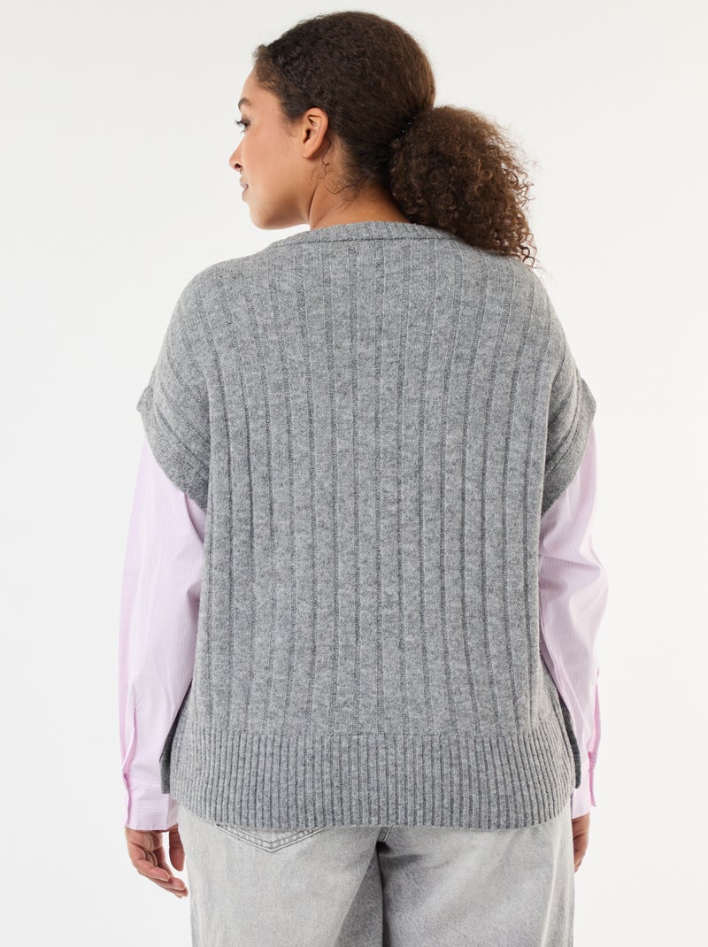 Pull 2-en-1 avec chemise Gris/rose - Kiabi