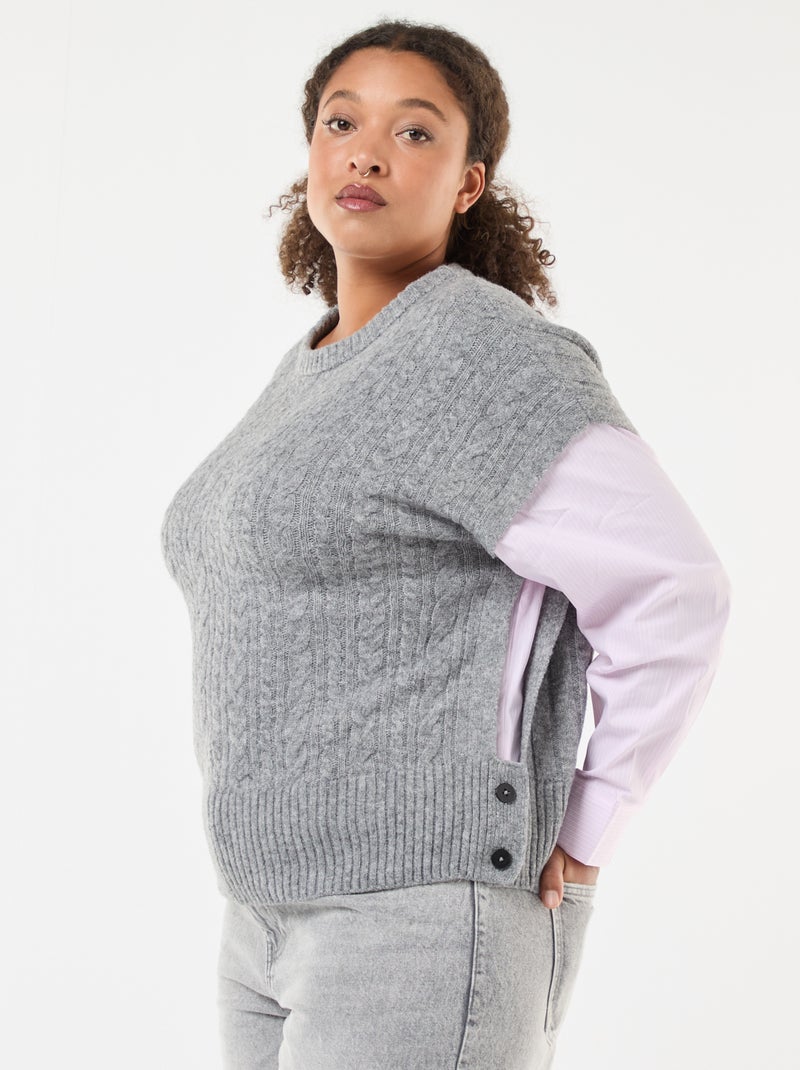 Pull 2-en-1 avec chemise Gris/rose - Kiabi