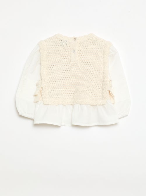 Pull 2 en 1 maille tricot + double gaze de coton - Kiabi