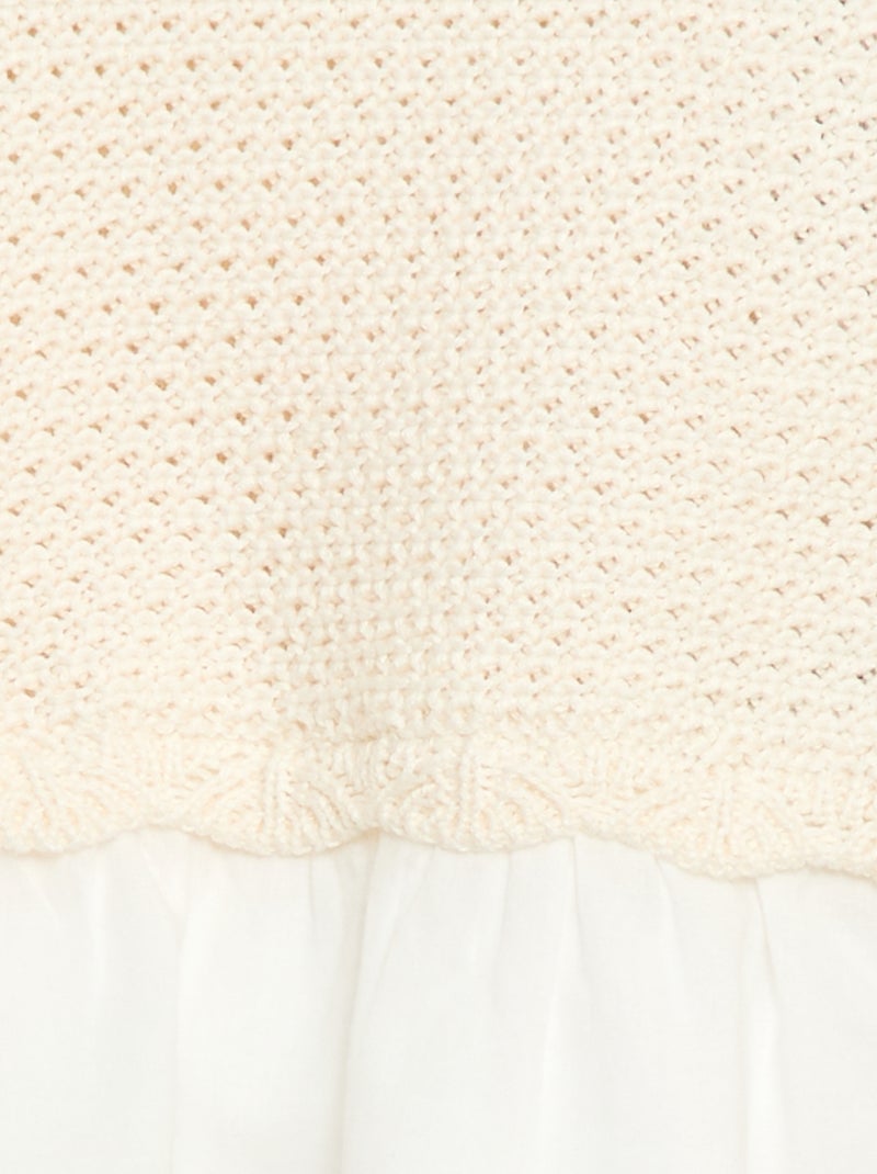 Pull 2 en 1 maille tricot + double gaze de coton Beige - Kiabi