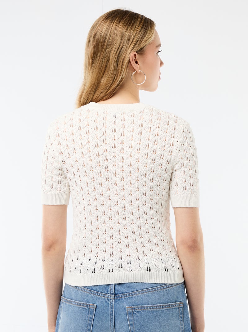 Pull à manches courtes en maille crochet ajourée Blanc - Kiabi