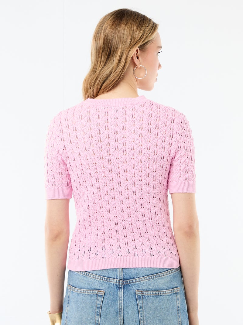 Pull à manches courtes en maille crochet ajourée Rose - Kiabi